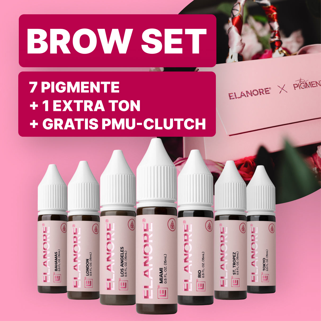 DELUXE HYBRID Pigment Brows Set – 8 x 15 ml inkl. Gratis PMU Clutch