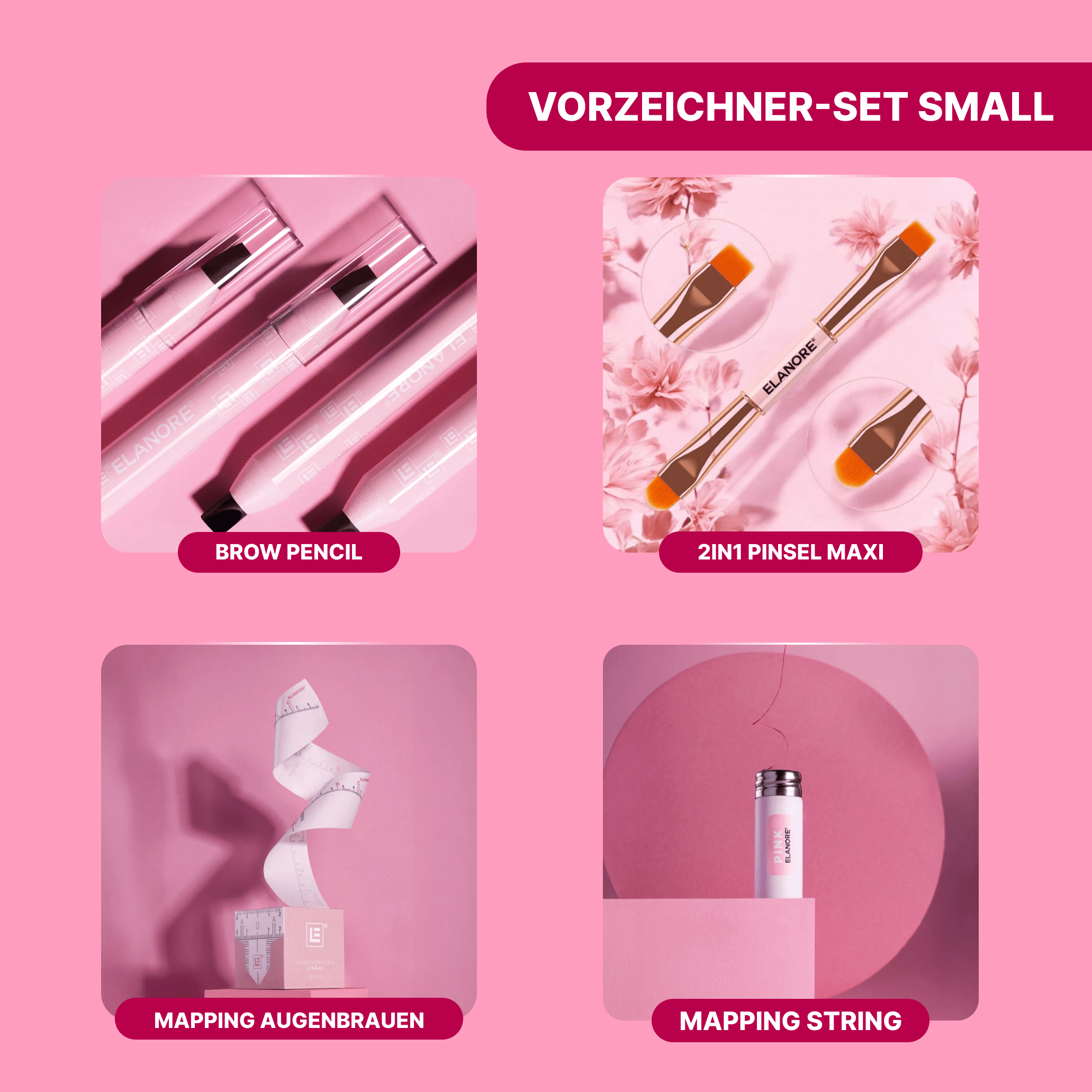 Vorzeichnungs-Set Small – Microblading Tools für exakte PMU-Vorzeichnungen in Rosa