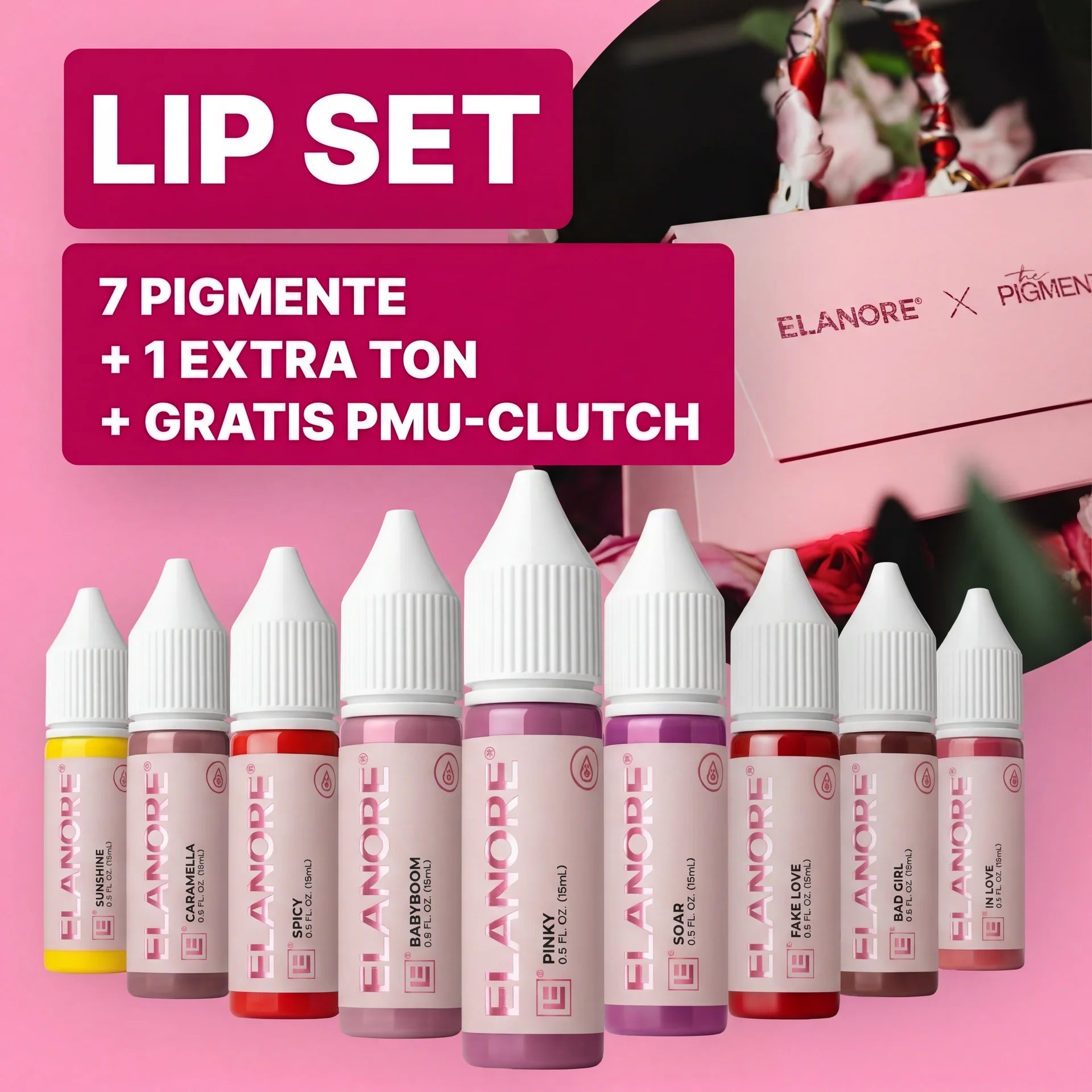 DELUXE HYBRID Pigment Lip Set – 8 x 15 ml inkl. Gratis PMU Clutch